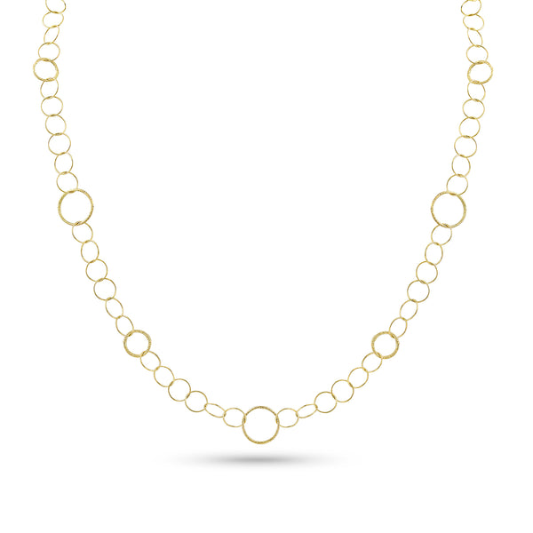 Dominique Cohen modern ethereal  delicate rounds and textured rounds chain necklace, 22 inch version, in 18k yellow gold <span class='visuallyhidden'>Call, text 323-404-2959 for shopping help.</span>
